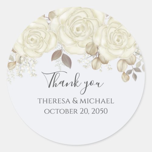 Wedding Thank You Floral Watercolor Rose Elegant Classic Round Sticker