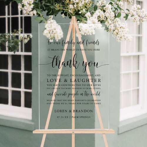 Wedding Thank You For Coming Wedding Reception Acrylic Sign