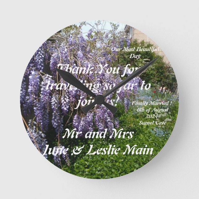 Wedding Thank You Gift  Wisteria Round Clock (Front)