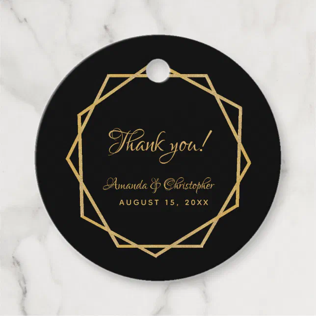 Wedding Thank You Gold Black Elegant Geometric Favor Tags | Zazzle