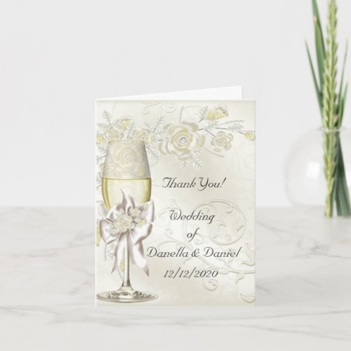 Wedding Thank You Gold Cream Pearl Floral Roses