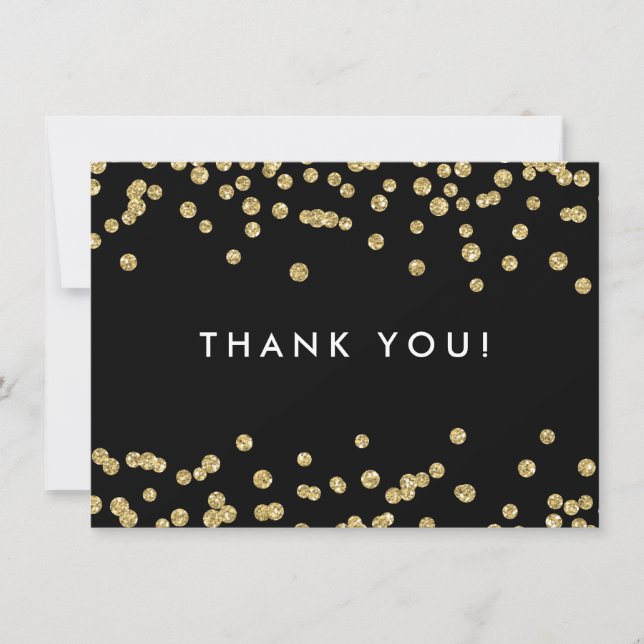 Wedding Thank You Gold Faux Glitter Confetti Black (Front)