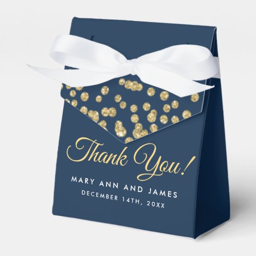 Wedding Thank You Gold Faux Glitter Confetti Navy Favor Boxes