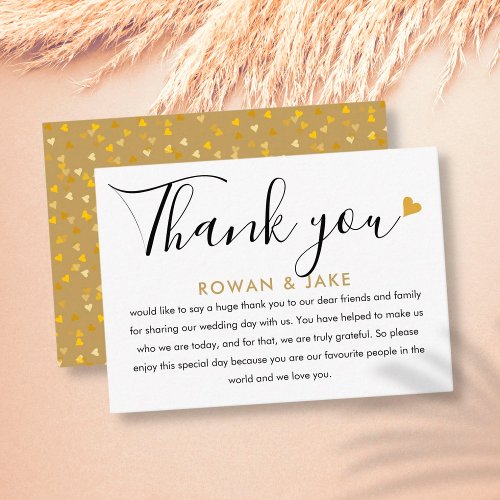 Wedding Thank You Gold Heart Chic Script Place Card