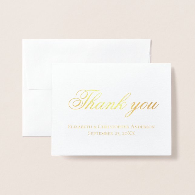 Wedding Thank you Gold or Silver Foil Personalized Foil Card (Front With Envelope)