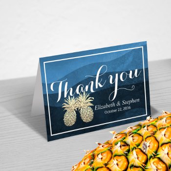 Wedding Thank You Gold Pineapple Couple Navy Blue by ReadyCardCard at Zazzle
