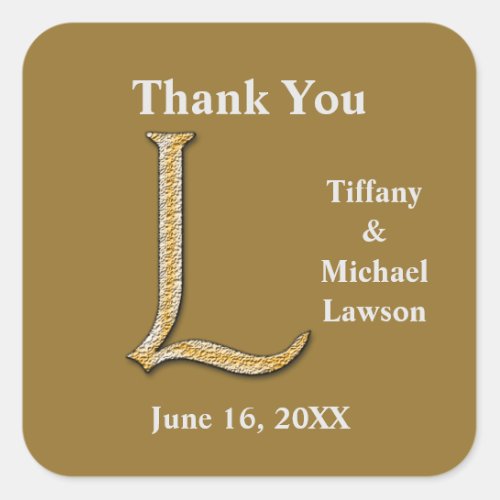 Wedding Thank You Gold Silver Letter L Monogram Square Sticker