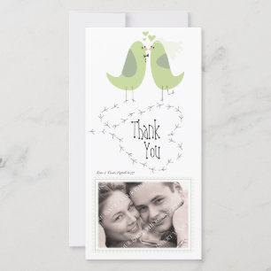 Wedding Thank You Green Love Birds Photo Card