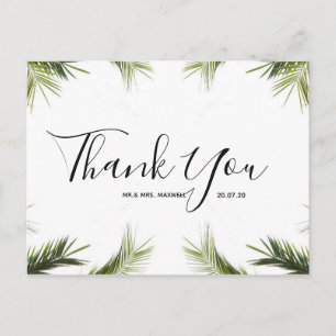Wedding Thank You Green Tropical Script Postcard