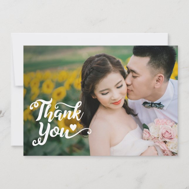 Wedding Thank You | Handwritten Script Over Photo Invitation (Front)