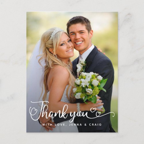 Wedding Thank You  Handwritten Script Over Photo Postcard