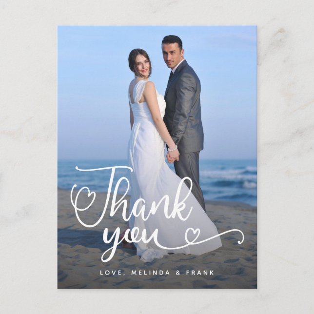 Wedding Thank You | Handwritten Script Over Photo Postcard (Front)