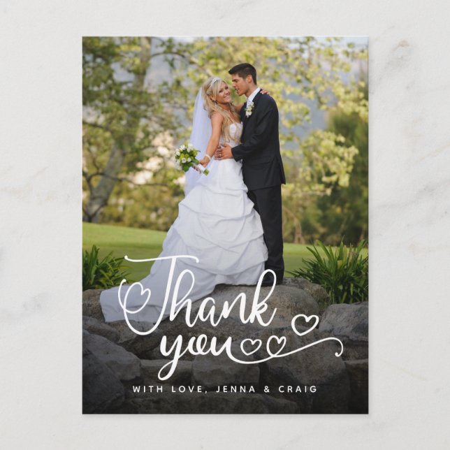 Wedding Thank You | Handwritten Script Over Photo Postcard (Front)