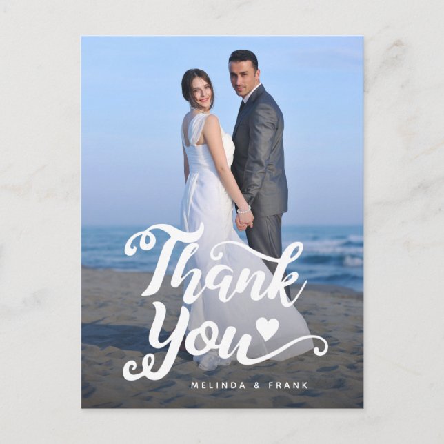 Wedding Thank You | Handwritten Script Over Photo Postcard (Front)