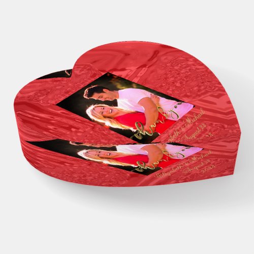 Wedding Thank You Heart Add Photo Elegant Red Gold Paperweight