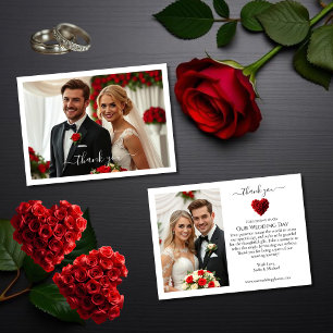 Wedding Thank You- Heart Shaped Red Roses Thank Yo You Card