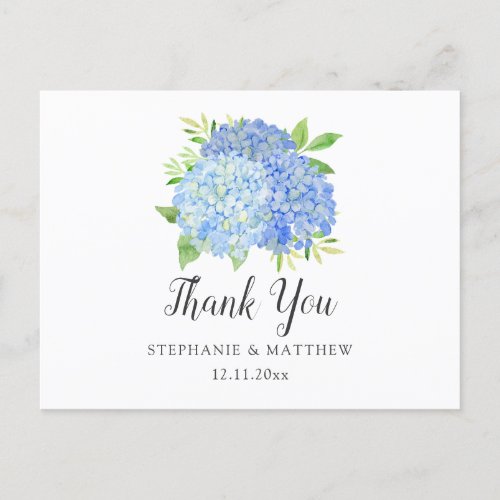 Wedding Thank You Hydrangea Watercolor Floral Postcard