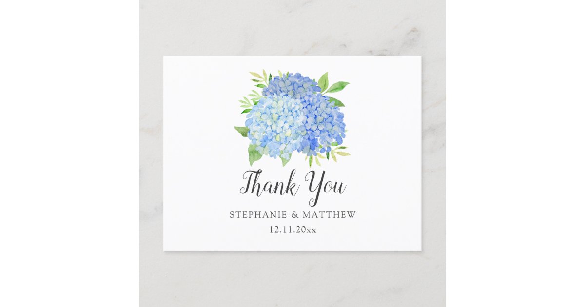 Wedding Thank You Hydrangea Watercolor Floral Postcard | Zazzle