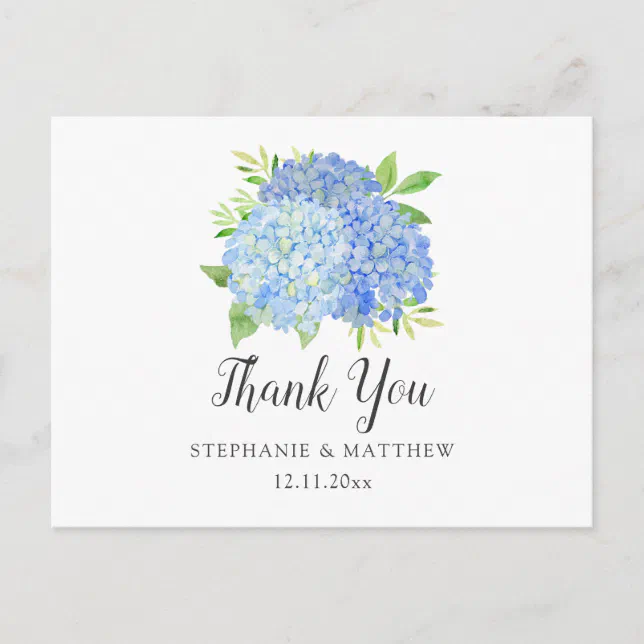 Wedding Thank You Hydrangea Watercolor Floral Postcard | Zazzle