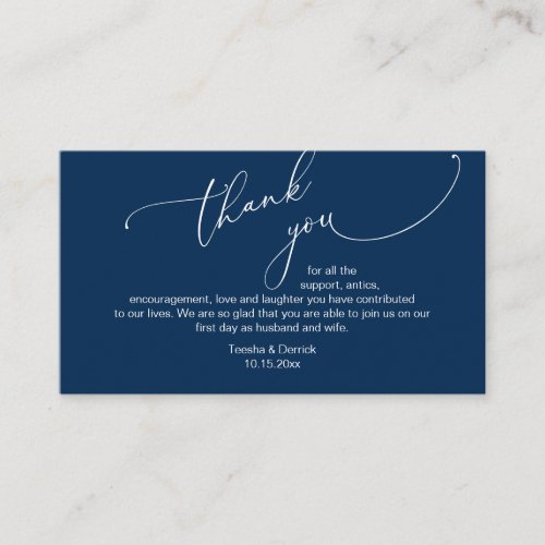 Wedding Thank you in Classy Romantic Navy Blue Enclosure Card