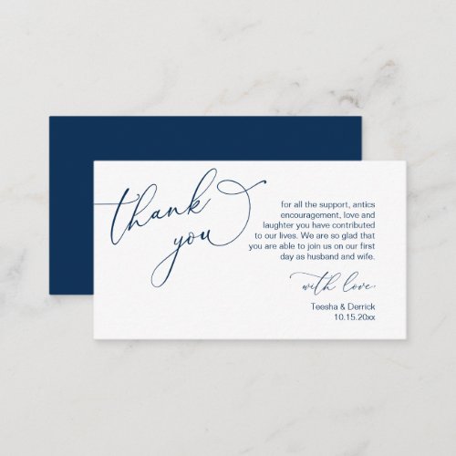 Wedding Thank you in Classy Romantic Navy Blue Enclosure Card