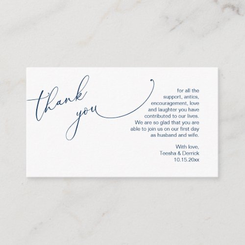 Wedding Thank you in romantic navy blue theme Enclosure Card