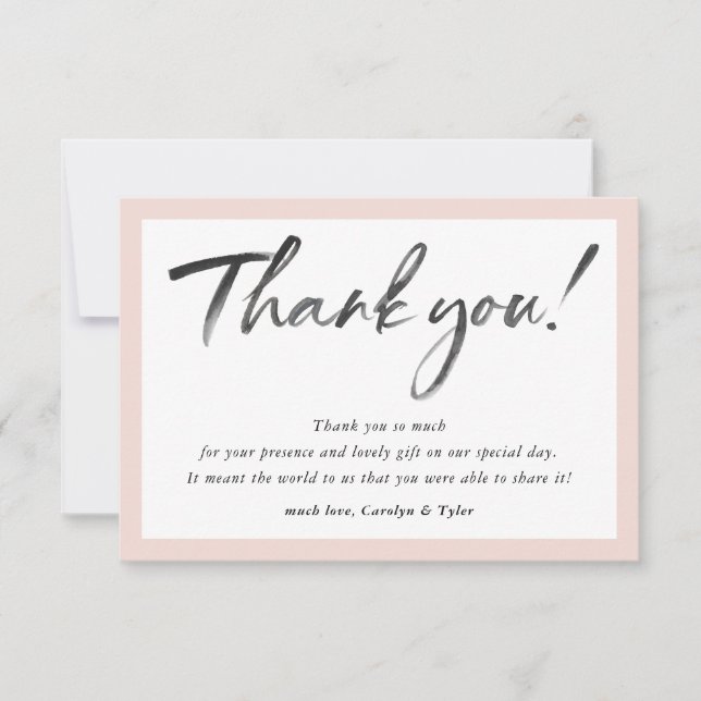 WEDDING THANK YOU ink calligraphy black blush pink (Front)