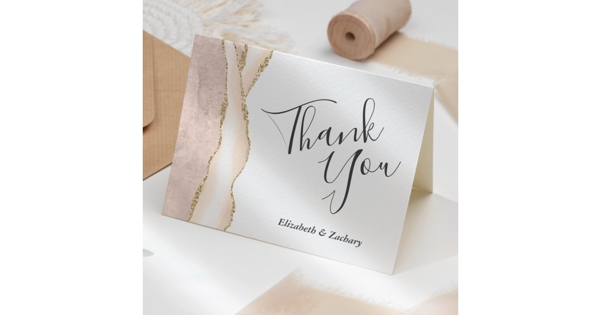 Wedding Thank You Ivory Agate Gold Glitter Card | Zazzle