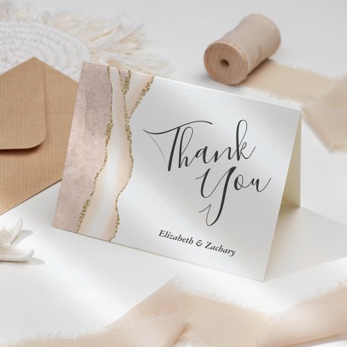 Wedding Thank You Ivory Agate Gold Glitter  Card