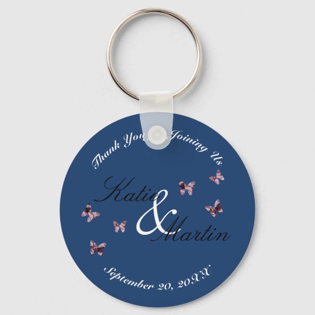 Wedding Thank You Keepsake Pink Butterflies Keychain (Front)