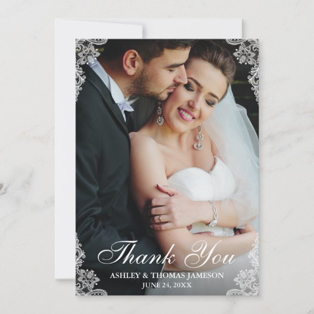 Wedding Thank You Lace Border Couple Photo (Front)