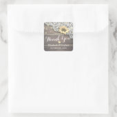 Wedding Thank You Lace Sunflower Rustic Wood Light Square Sticker | Zazzle