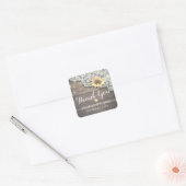 Wedding Thank You Lace Sunflower Rustic Wood Light Square Sticker | Zazzle