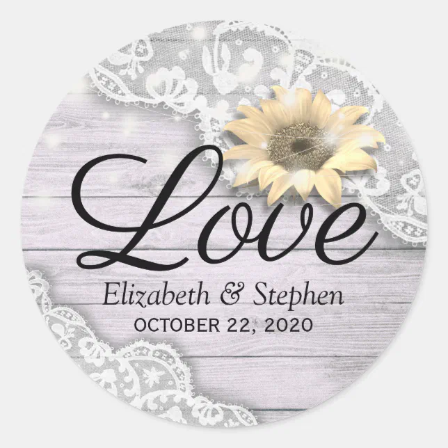 Wedding Thank You Lace Sunflower Wood String Light Classic Round ...