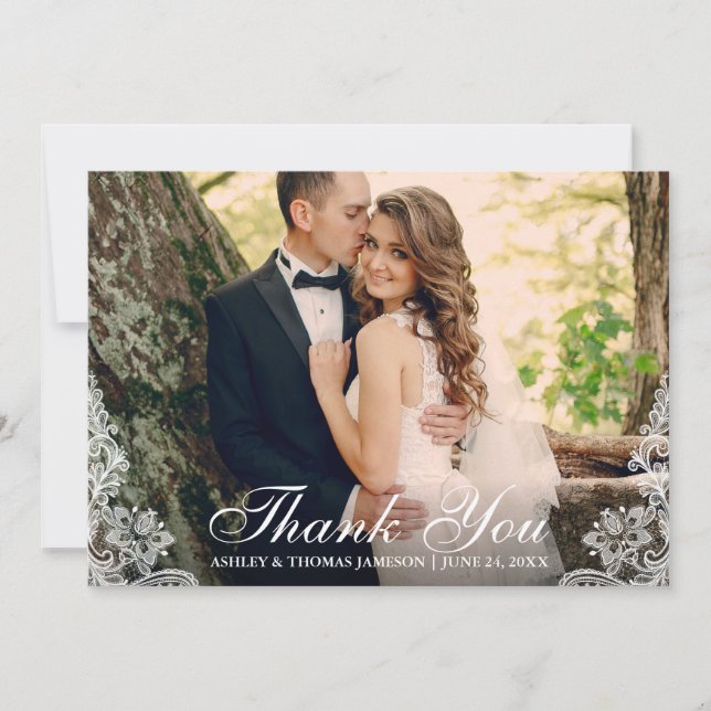 Wedding Thank You Lace Trim Couple Photo (Front)
