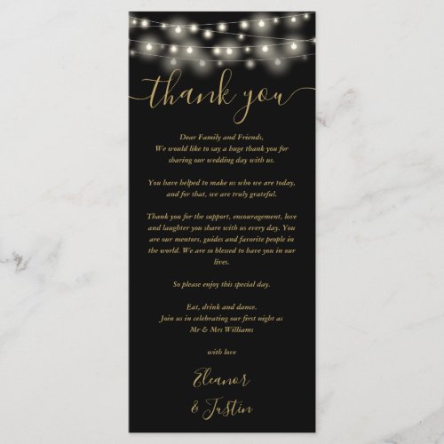 Wedding Thank You Lights Black And Gold Place Card