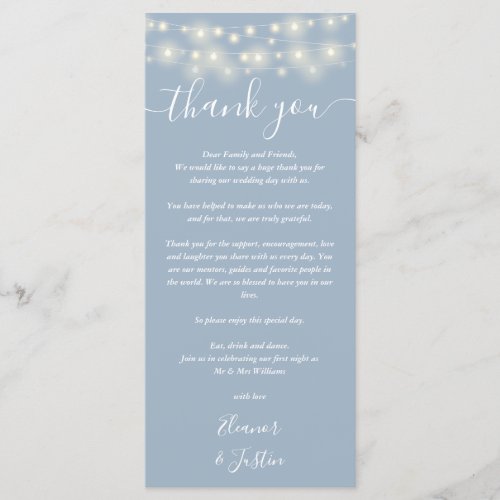 Wedding Thank You Lights Dusty Blue Place Card