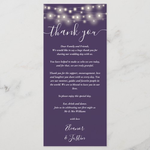 Wedding Thank You Lights Purple Place Card