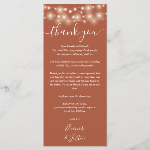 Wedding Thank You Lights Terracotta Place Card