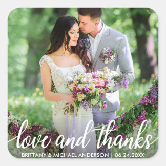 Wedding Thank You Love and Thanks Photo Square Sticker