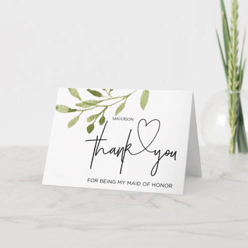 Wedding Thank You Maid of Honor from Bride Card