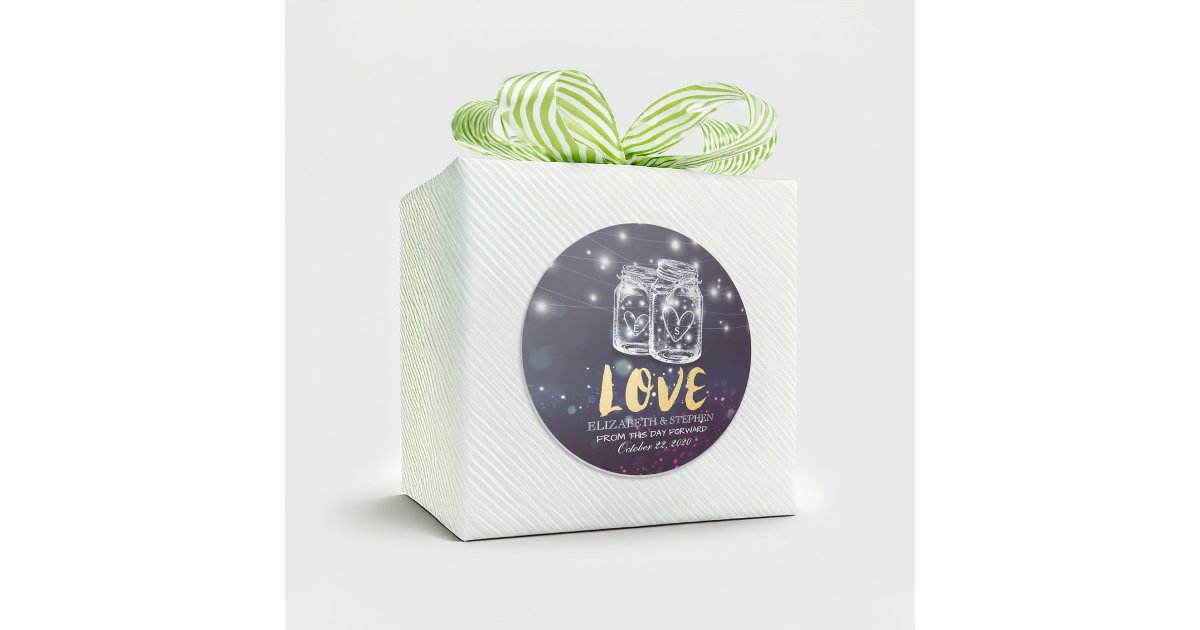 Wedding Thank You Mason Jar Purple String Lights Classic Round Sticker ...