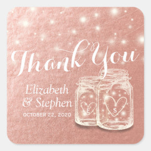 Wedding Thank You Mason Jar String Light Rose Gold Square Sticker
