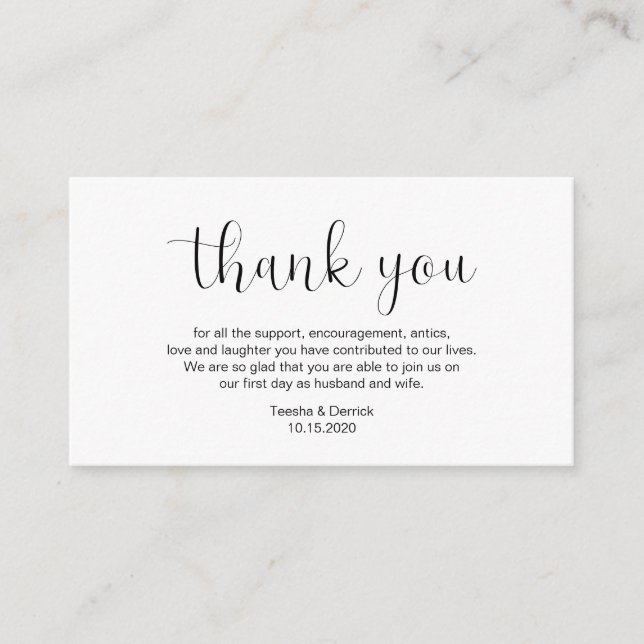 Wedding Thank you, Minimal design, Black font Enclosure Card (Front)
