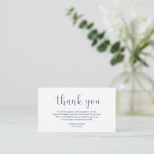 Wedding Thank you, Minimal design, Navy blue font Enclosure Card | Zazzle