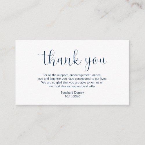Wedding Thank you Minimal design Navy blue font Enclosure Card