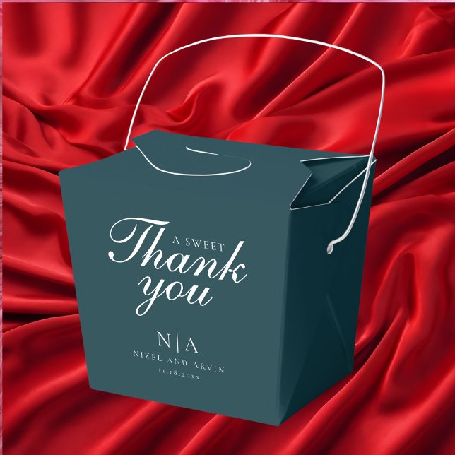 Wedding Thank You Modern Cotton Green Calligraphy Favor Boxes (Creator Uploaded)