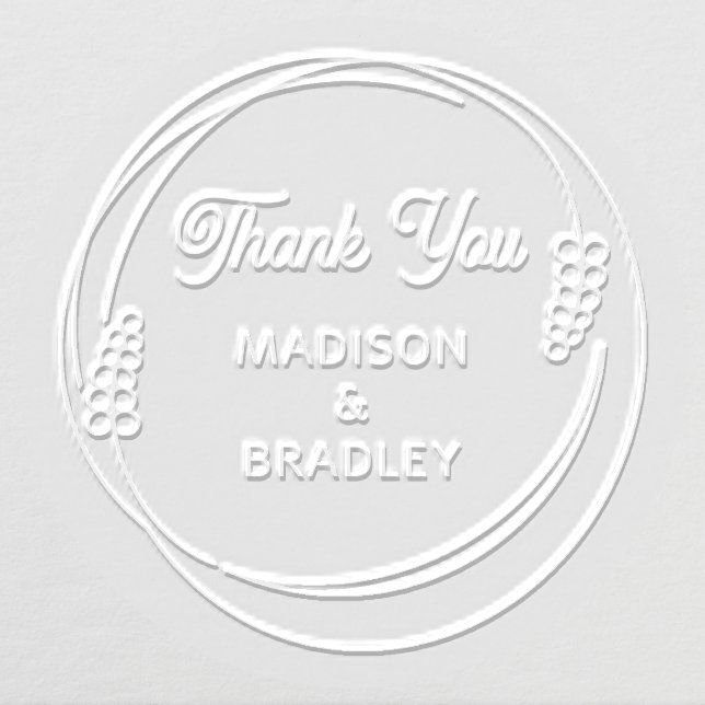 Wedding Thank You Modern Floral Wreath Names Embosser (Design)