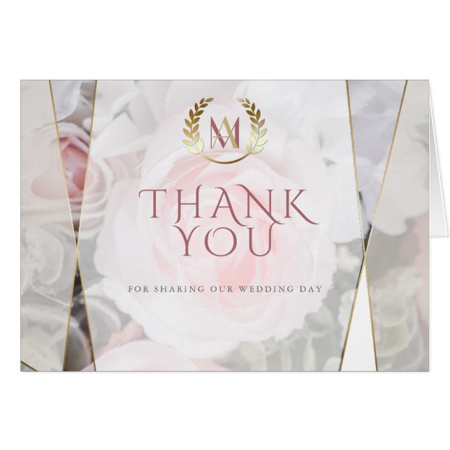 Wedding Thank You |  Modern Geometric Pink Rose (Front Horizontal)