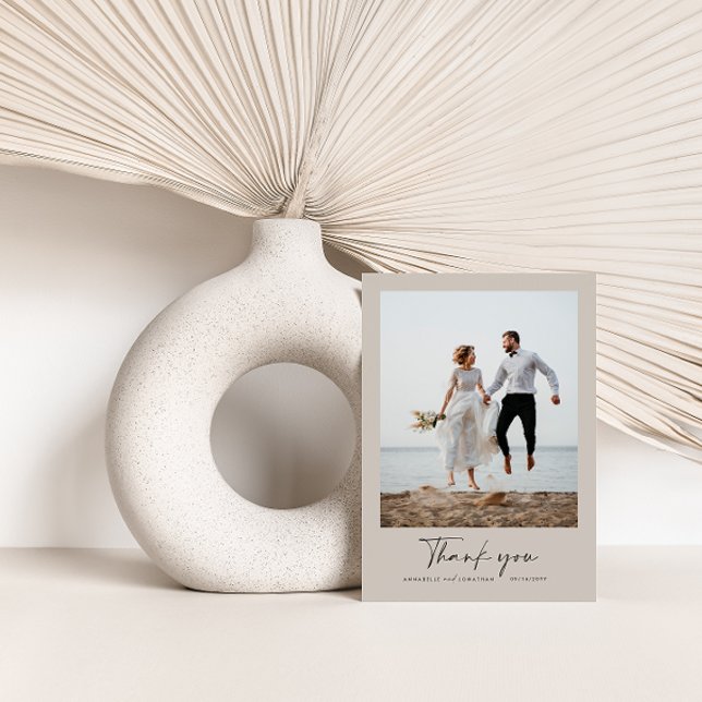 Wedding thank you modern grey photo minimal script invitation (Creator Uploaded)